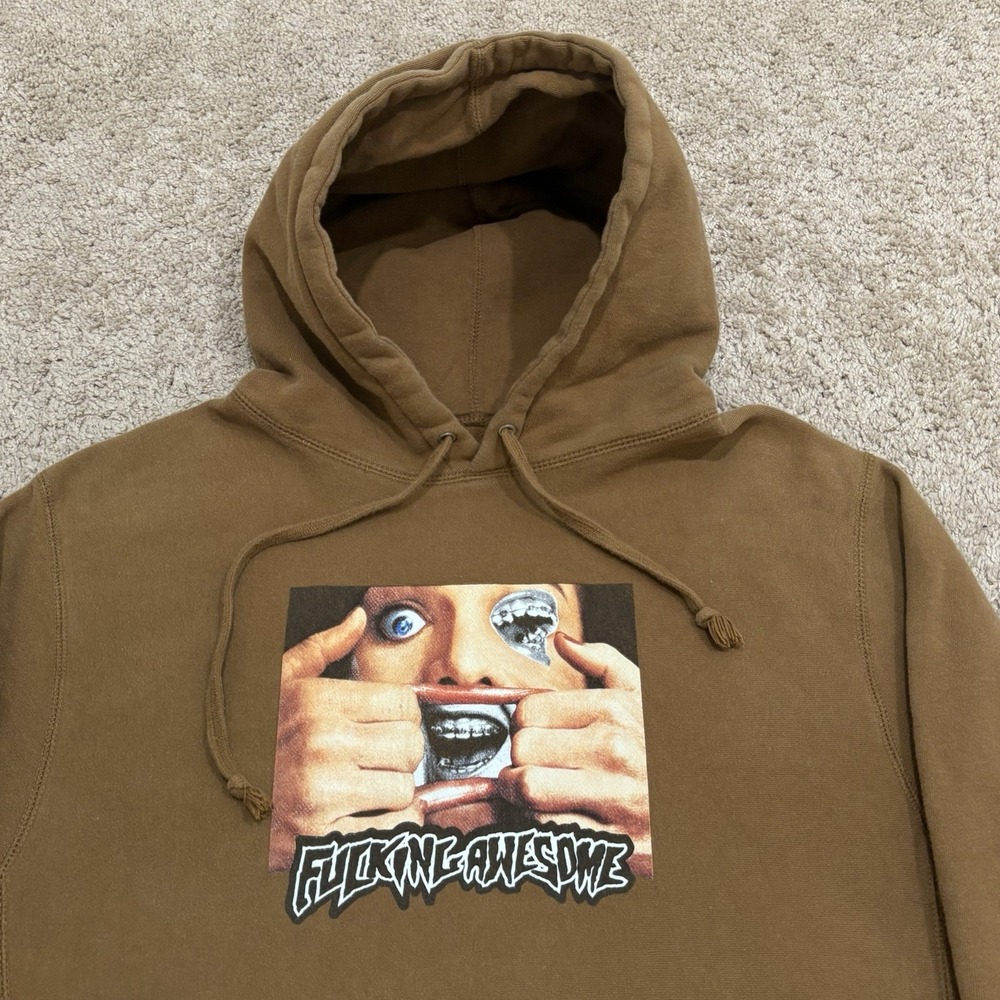 FuckingAwesome Brace Face Hoodie Mens XL Brown Skateboard Grunge Pullover